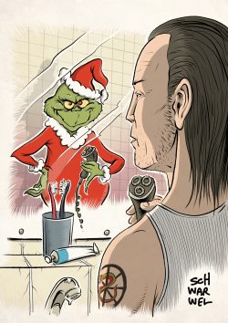 Der Grinch. Karikatur: Schwarwel