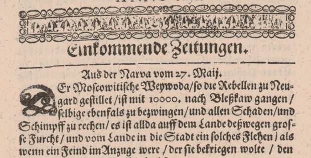 Titelseite der „Einkommenden Zeitungen“ von 1650. Foto: DNB