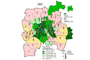 Geburtenraten in Leipzigs Ortsteilen 2016. Grafik: Stadt Leipzig, Amt für Statistik und Wahlen