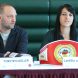 Sandra Atanassow mit Trainer Torsten Müller auf der Pressekonferenz zum WBC-Titelkampf. Foto: Jan Kaefer
