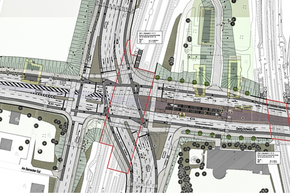 Der Auszug aus dem Gestaltungsplan der Stadt Leipzig zeigt das überdimensionierte Kreuzungsbauwerk. Grafik: Stadt Leipzig