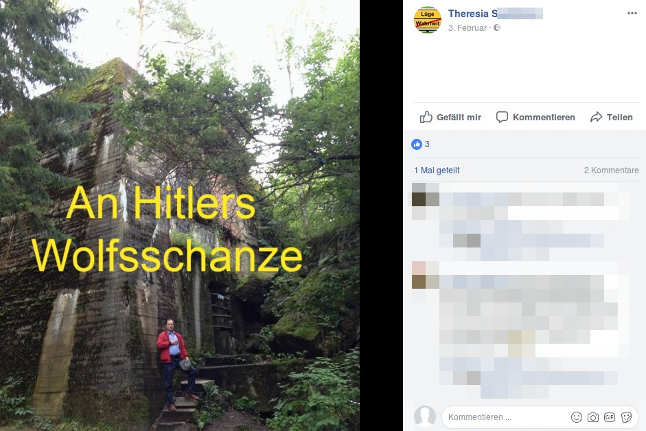 Siegbert Droese steht neben der Wolfsschanze. Screenshot: Facebook