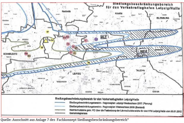 Erweitertes Siedlungsbeschränkungsgebiet. Screenshot: BI "Gegen die neue Flugroute"