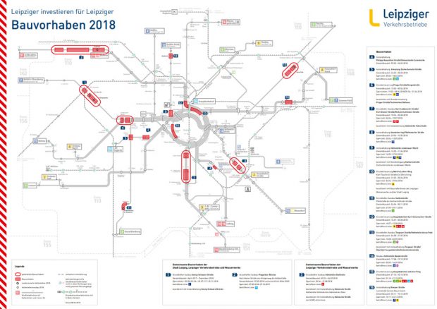 Die Baumaßnahmen 2018 (mit einer etwas anderen Nummerierung). Karte: LVB