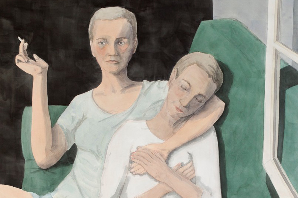 Anna M. Kempe: Freunde, Aquarell auf Papier, 149 × 117 cm, 2016 (Ausschnitt). Foto: Galerie b2_