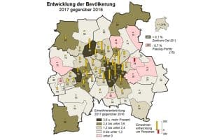 Bevölkerungsentwicklung nach Ortsteilen 2017. Grafik: Stadt Leipzig, Quartalsbericht IV/ 2017