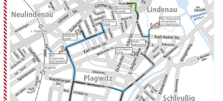 Die geplanten neuen Abschnitte im Fernwärmenetz. Grafik: Stadtwerke Leipzig