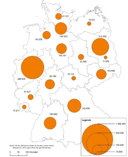 Versorgungslücke für Ein- bis Fünf-Personen-Haushalte nach Bundesländern (2014). Grafik: Hans-Böckler-Stiftung