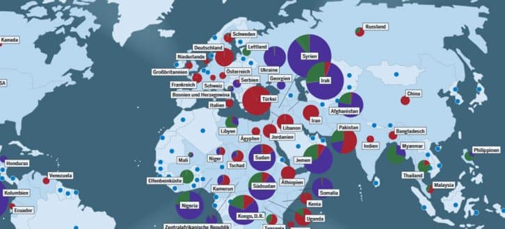 Weltkarte der Fluchtursachen (Ausschnitt). Screenshot: L-IZ