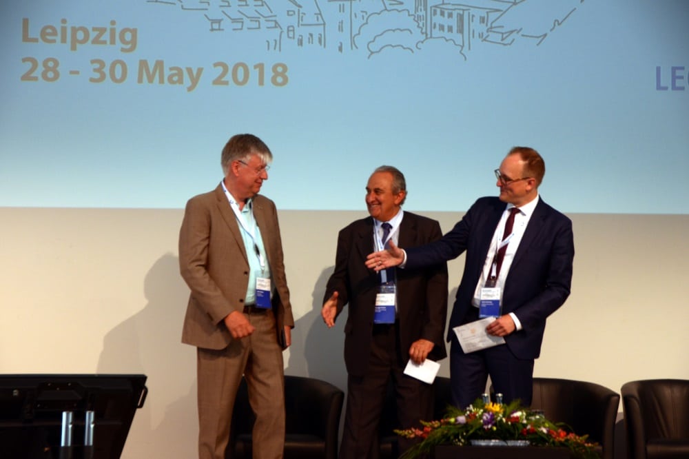 Von links: Peter Kühne, Geschäftsführer Lecos GmbH, Giorgio Prister, Präsident Major Cities of Europe, Ulrich Hörning, Erster Bürgermeister der Stadt Leipzig. Foto: Lecos