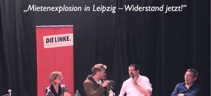 Die Debatte "Mietenexplosion-Widerstand Jetzt" im Ostpassage-Theater an der Eisenbahnstraße. Foto: Videoscreen L-IZ.de