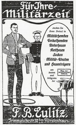 Werbeanzeige in den Leipziger Neuesten Nachrichten während des I. Weltkrieges. Bild: Stadtarchiv Leipzig
