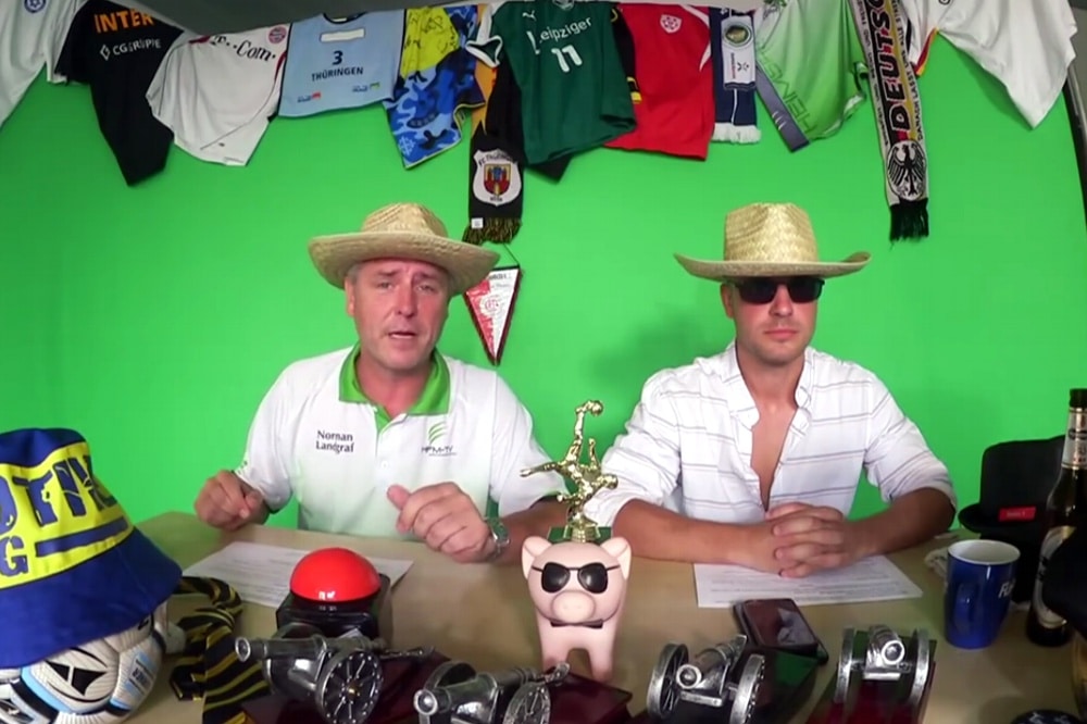 Schon Sommerpause? Noch nicht ganz: Norman Landgraf und Martin Hoch in der Livesendung. Screen Video Heimspiel TV