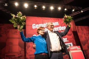 Katja Kipping und Bernd Riexinger sind erneut zu den Bundesvorsitzenden gewählt worden. Foto: Tim Wagner