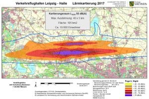 Fluglärmbelastung am Tag am Flughafen Leipzig / Halle. Karte: Freistaat Sachsen, LfULG