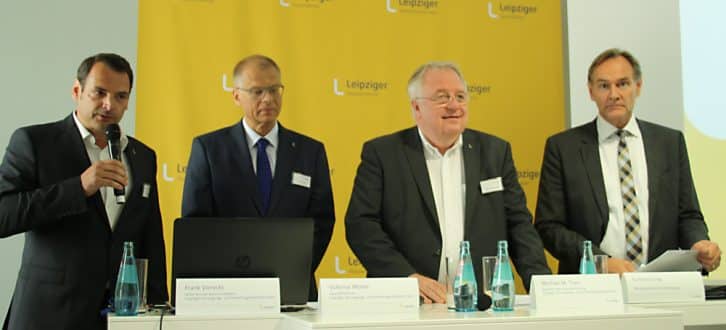 Bilanzkonferenz der LVV: Pressesprecher Frank Viereckl, Volkmar Müller, Michael Theis und Burkhard Jung. Foto: Ralf Julke