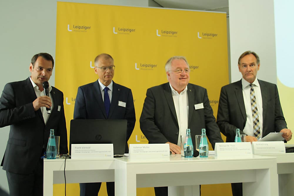 Bilanzkonferenz der LVV: Pressesprecher Frank Viereckl, Volkmar Müller, Michael Theis und Burkhard Jung. Foto: Ralf Julke