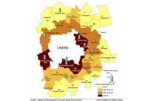 Pendlerverflechtungen Leipzigs mit dem Umland. Grafik: Stadt Leipzig, Amt für Statistik und Wahlen