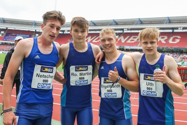 Die 4 x 400 Meter-Staffel der StG Leipzig: Fabian Netscher, Rocco Martin, Eric Engelhardt, Niklas Uth. Foto: Jan Kaefer