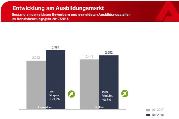 Die Entwicklung bei Bewerbern und Lehrstellen. Grafik: Arbeitsagentur Leipzig