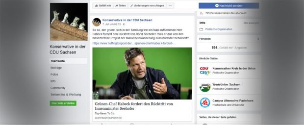 Post zu Robert Habeck auf dem Facebook-Account "Konservative in der CDU Sachsen". Screenshot: L-IZ