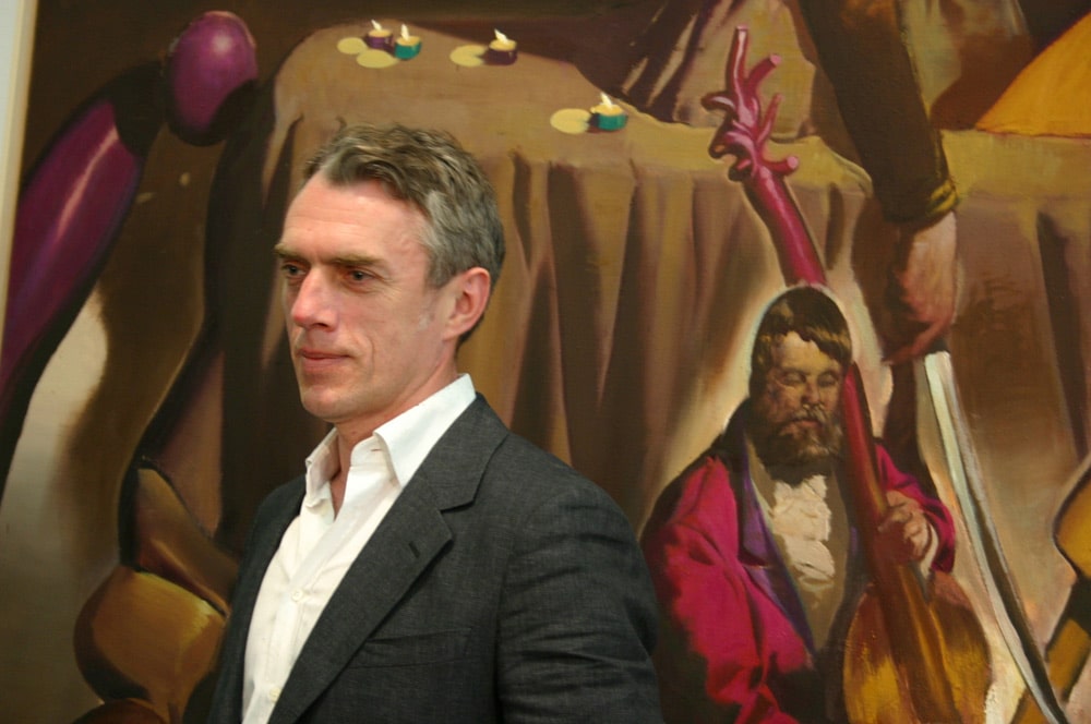 Neo Rauch vor seinem Bild „Reiter“ (2010). Foto: Ralf Julke