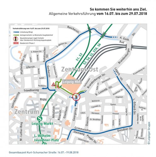 Die Umleitungen für den Kfz-Verkehr. Grafik: LVB