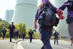 Protest am Kraftwerk Lippendorf 2018: Kohle(er)Setzen. Foto: L-IZ