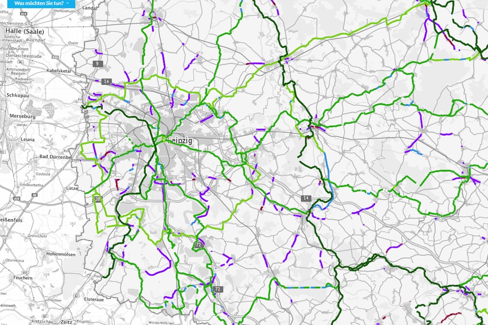 Ausschnitt mit den Radwegen um Leipzig. Karte: Freistaat Sachsen