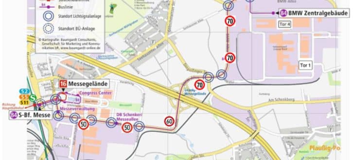 Die geplante Teststrecke zwischen Messe und BMW-Werk. Karte: Stadt Leipzig