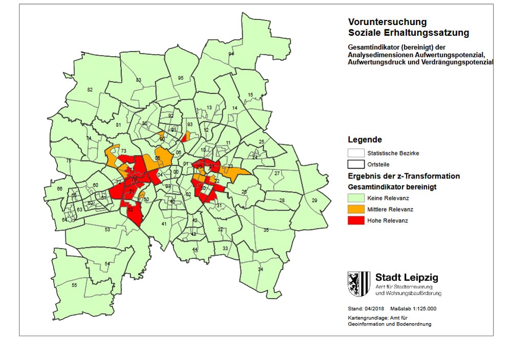 Relevanz für eine Soziale Erhaltungssatzung. Karte: Stadt Leipzig