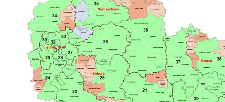 Wahlkreiseinteilung zur Landtagswahl 2019. Karte: Freistaat Sachsen, Landesamt für Statistik