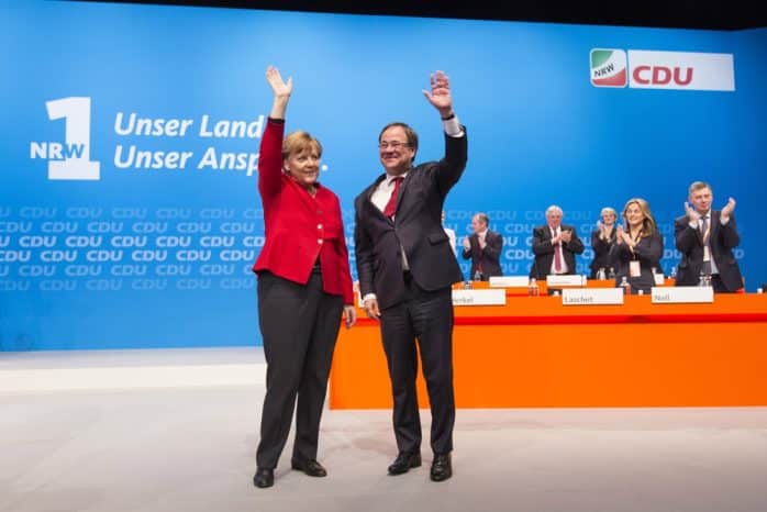 Angela Merkel und Armin Laschet auf dem Parteitag der CDU am 1.04.2017 in NRW. Foto NRW-CDU, Sondermann