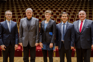 Die Preisträger 2018 (v.l.n.r.): Dr. Andreas Reinhold, Dr, Jürgen Loll, Cornelia Günther, Jamshid Moghimi, Winfried Pinninghoff. Quelle: Robert Weinhold HTWK Leipzig