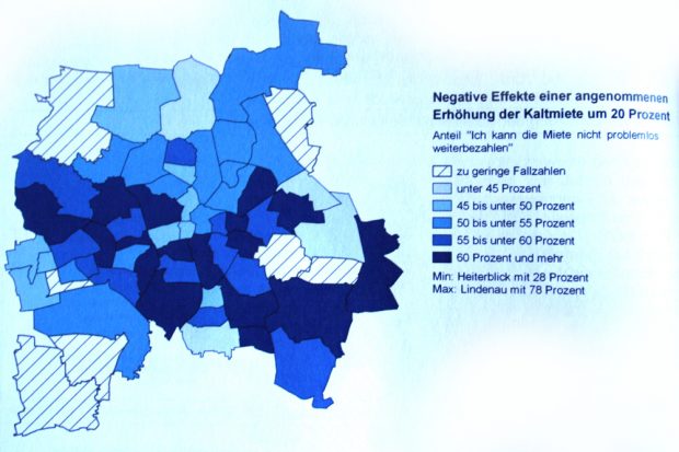 Wo Mieterhöhungen besonders große Probleme verursachen würden. Grafik: Stadt Leipzig, Bürgerumfrage 2017