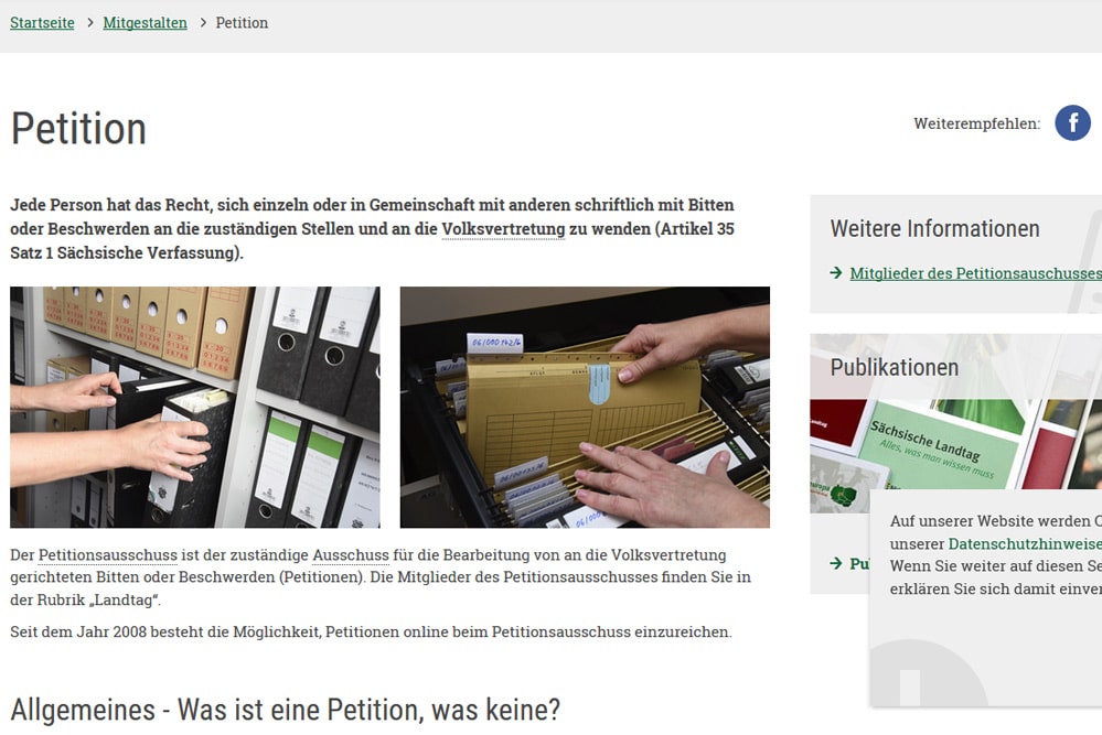 Die Petitionsseite des Sächsischen Landtags. Screenshot: L-IZ