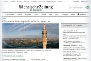 Aktuelle Homepage der Sächsischen Zeitung. Screenshot: L-IZ