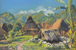Ernst Vollbehr: Dorf der Igorotten (Philippinen), 65 x 48 cm, Gouache. Foto: Leibniz-Institut für Länderkunde