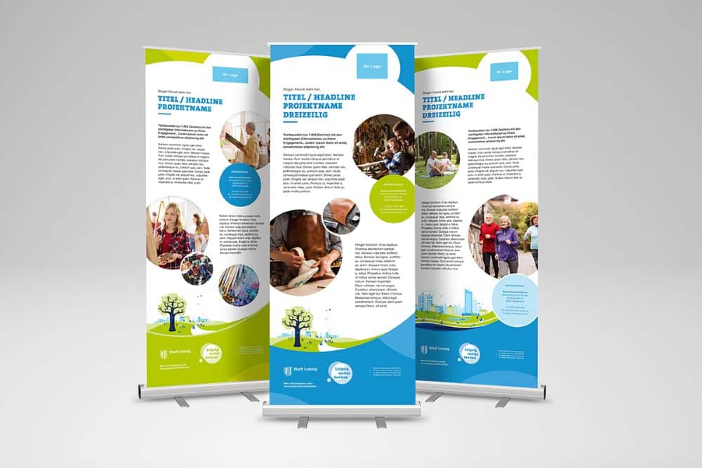 Darstellung der drei Layoutvarianten für Ihr Roll-up. Foto: Stadt Leipzig