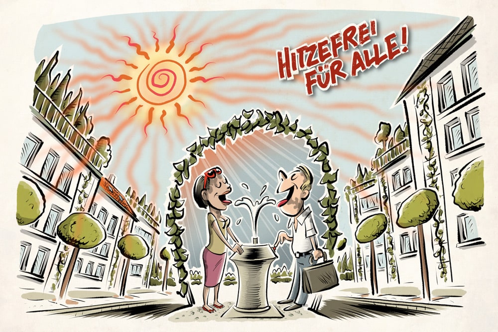Hitzefrei für alle. Grafik: Glücklicher Montag