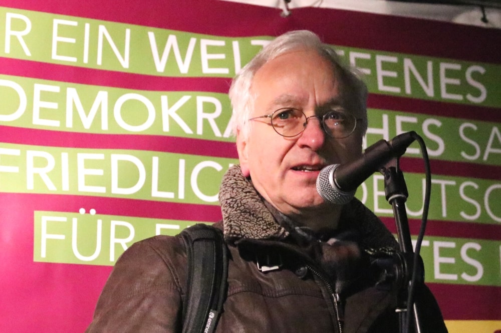 Christian Wolff - der Leipziger Thomaskirchpfarrer im Unruhestand. Hier beim Aufruf 2019. Foto: L-IZ.de