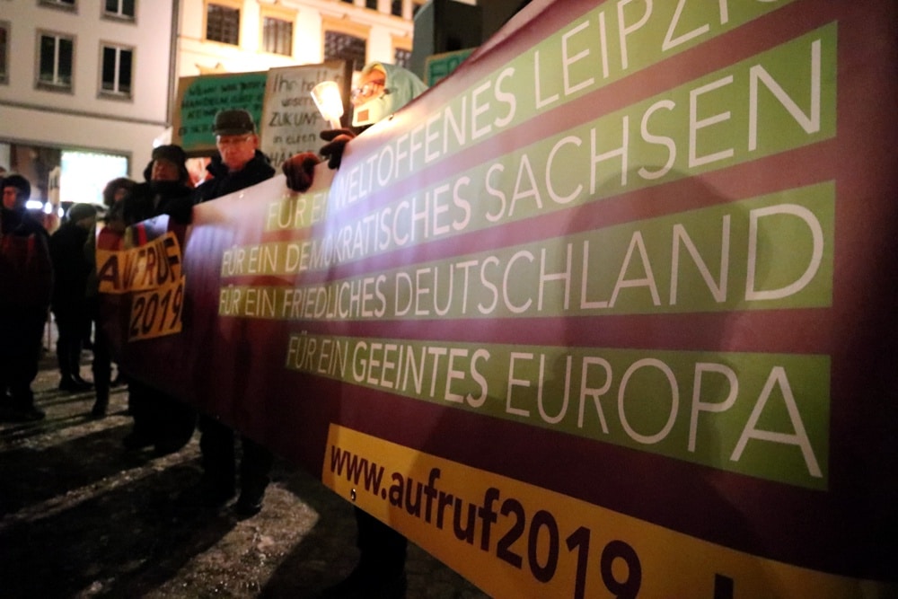 Das Frontbanner des Aufruf2019: Für Europa und ein demokratisches Sachsen. Foto: L-IZ.de
