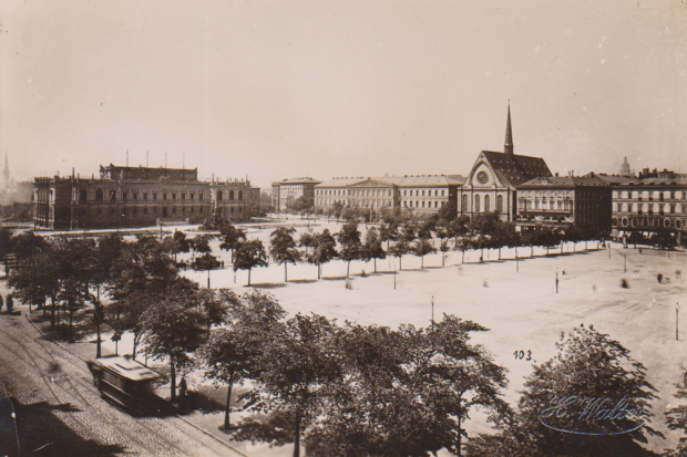 Hermann Walter, Augustusplatz mit Bildermuseum und Universitätskirche, Leipzig, 1888. Quelle: Andreas J. Mueller