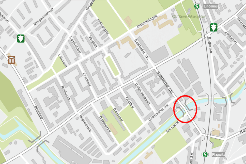 Kartenausschnitt Saalfelder Brücke. Quelle: Stadt Leipzig