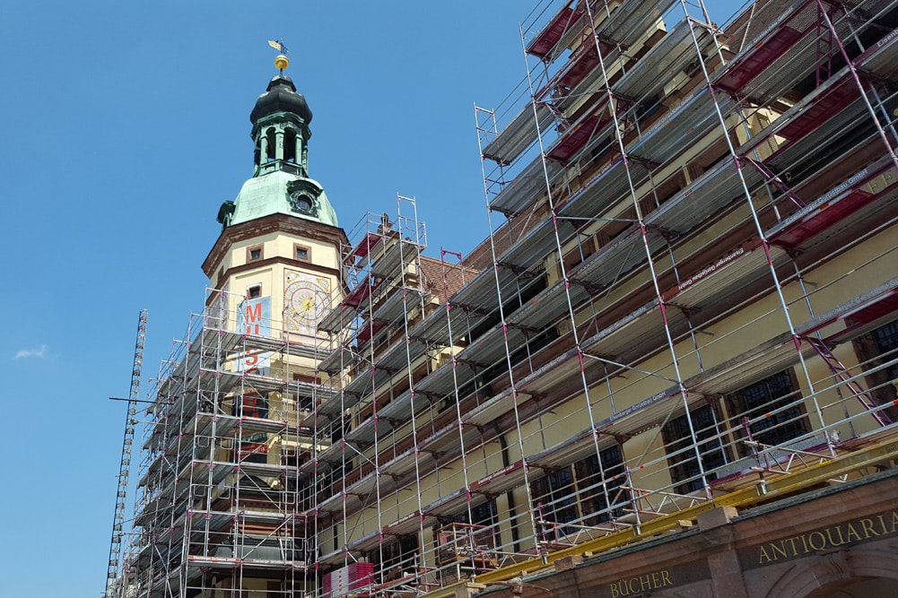 Fassadensanierung am Alten Rathaus im Mai 2018. Foto: Marko Hofmann