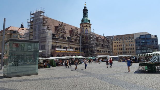 Fassadenputz am Alten Rathaus im Mai 2018. Foto: Marko Hofmann
