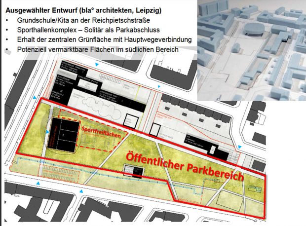 Lageplanentwurf des Leipziger Architekturbüros bla°. Karte: Stadt Leipzig