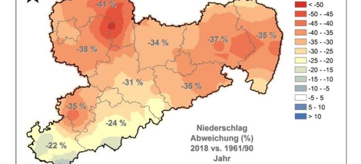 Fehlende Niederschläge in den sächsischen Regionen 2018. Grafik: Freistaat Sachsen, LfULG