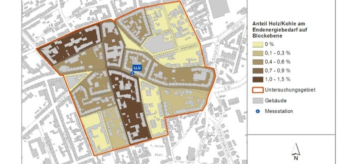 Das Untersuchungsgebiet zu Kleinfeuerungsanlagen in Lindenau. Grafik: Stadt Leipzig, Luftreinhalteplan 2018
