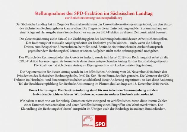 Kein ZUsammenhang, alles auf Wunsch des Rechnungshofes. Das Statement der SPD-Fraktion im sächsischen Landtag vom 20. Februar 2019. Foto: SPD Fraktion